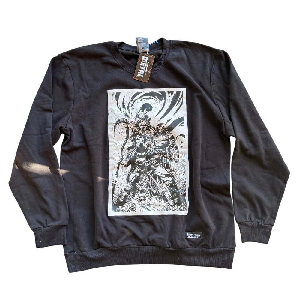 DC Comics Dark Nights Metal Sweatshirt Black Graphic Crewneck Worlds Finest‎ NWT